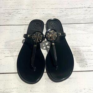 Tory Burch: Black Mini Miller Jelly Thong Sandals